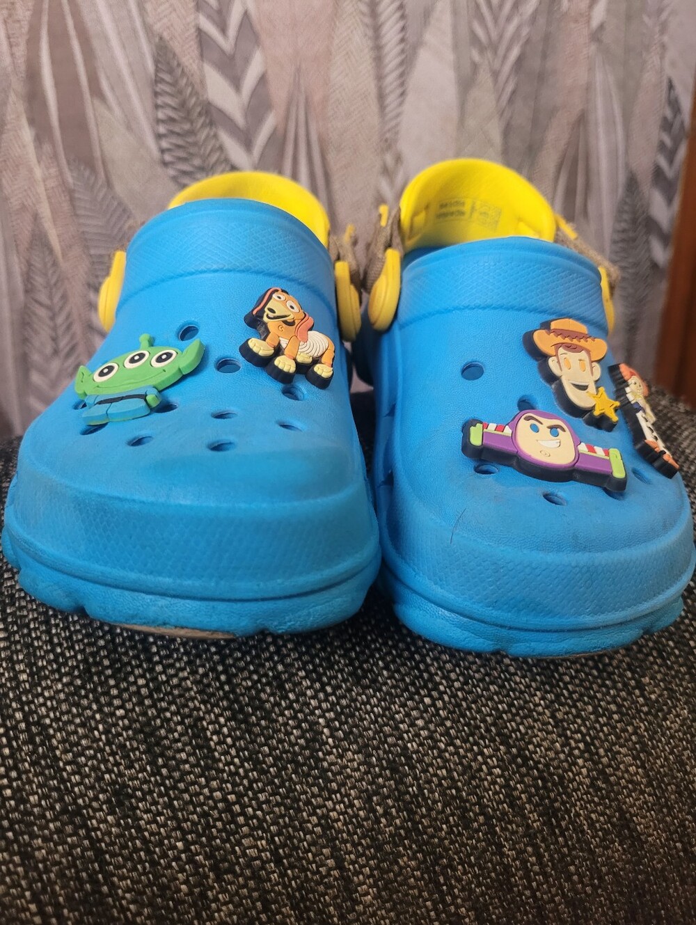 Crocs Kids Blue and Yellow All Terrain  Clog with Toy Story Character Charms